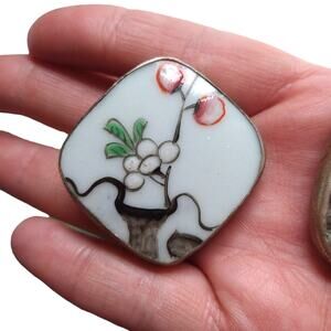 Vintage Cherry Blossom Flower Brooch Hand painted Bone China Pin